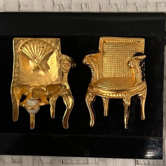 Vintage Karl Lagerfeld (Chanel Designer) Black Cabochon Chair Clip Earrings - Picture 5 of 5